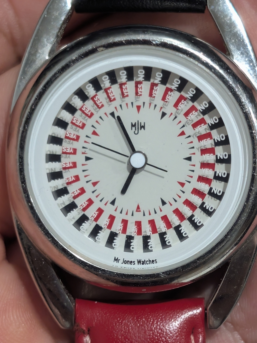 'Yes/No' Dial Watch — Red Leather Strap